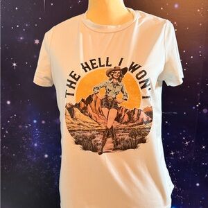 White Graphic T-Shirt with Western Print